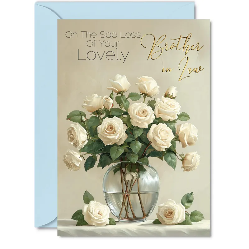 Cream Roses in Glass Vase Card for a Broth