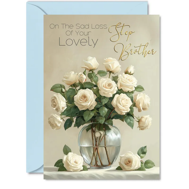 Cream Roses in Glass Card for a Lost Step Brother
