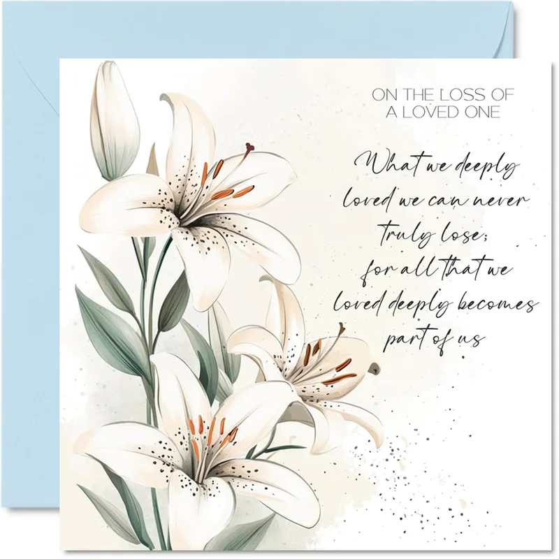 White Lilies Blue Envelope Card offers gentle sympathy