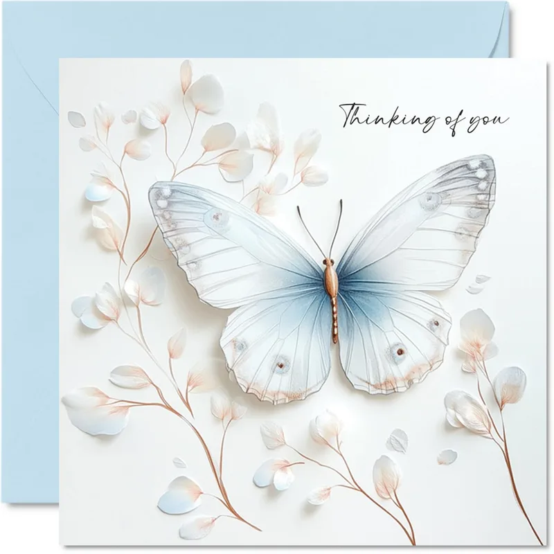 White Butterfly Floral Thinking of You Card for Sympathy and Pet Loss