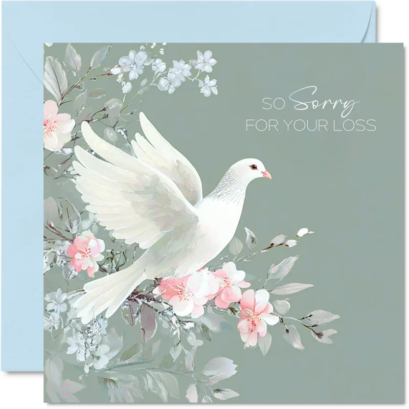 White Dove Floral Sympathy Card: So Sorry For Your Loss Design