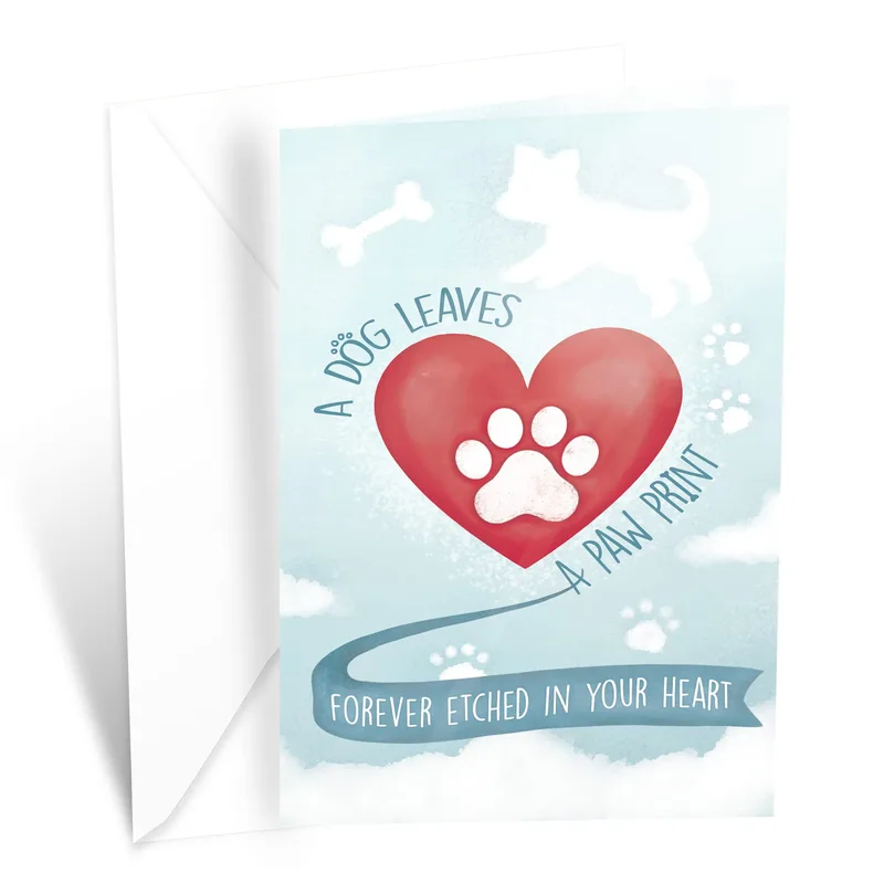 Heart Paw Print Pet Sympathy Card Honoring a Lost Dog