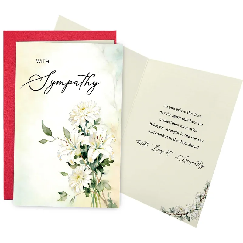 White Lily Bouquet Sympathy Card for Grieving Friends and Family