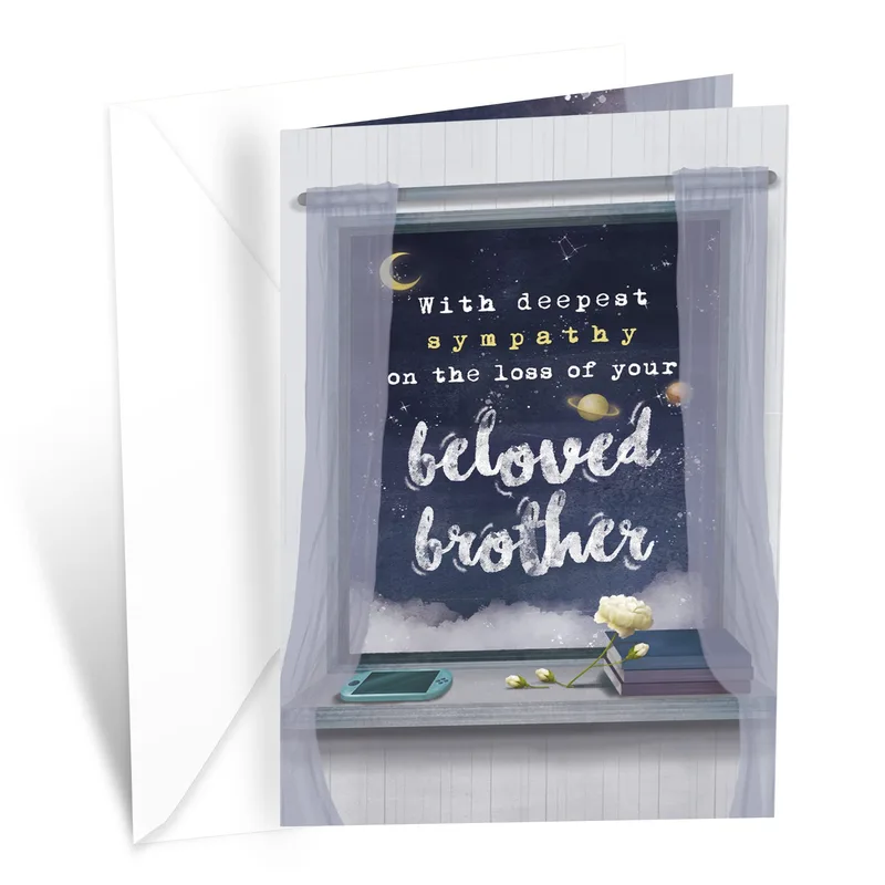 Navy Chalkboard Typewriter Sympathy Card for a Beloved Brother