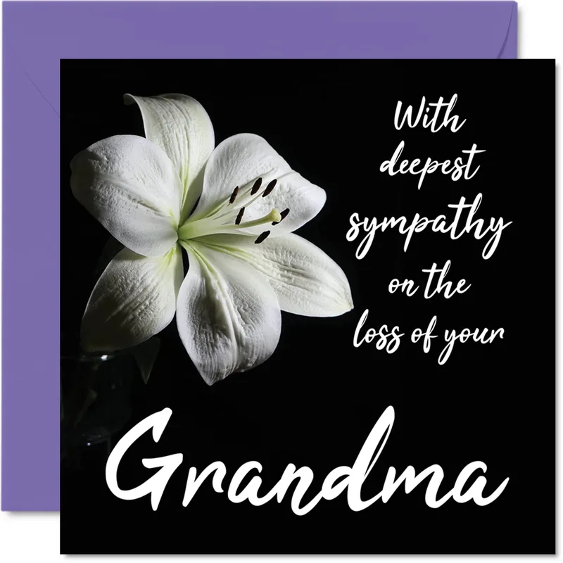 Lily Black Script Sympathy Card for a Lost Grandmother