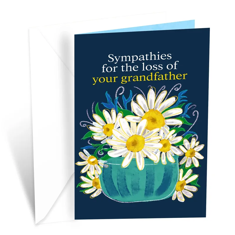 Navy Daisy Bouquet Sympathy Card for Grandfather Loss