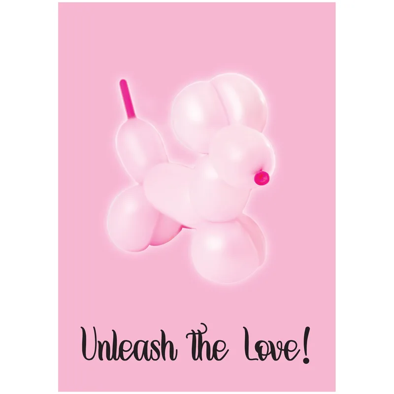Pink Balloon Dog Card Unleash the Love New Puppy Greeting