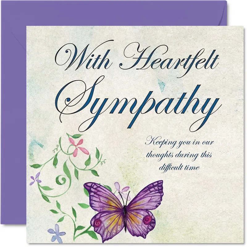 Purple Butterfly Floral Sympathy Card for Sending Comfort and Love