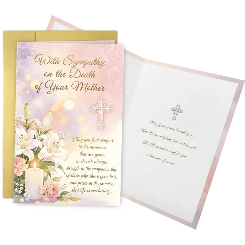 Pastel Lilies Cross Sympathy Card for a Mom Who Is Missed