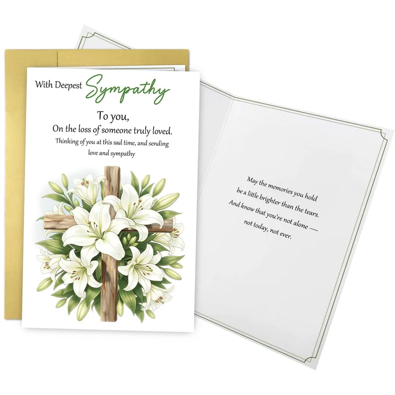 White Lilies Cross Sympathy Card for Loss of Someone Truly Loved