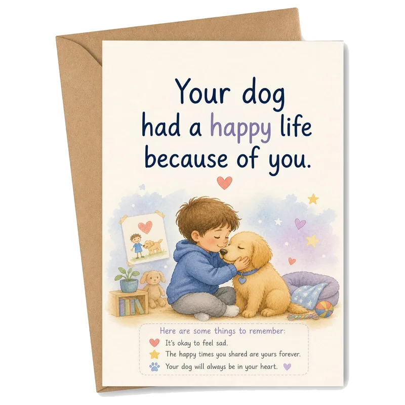 Hugging Golden Puppy Pet Sympathy Card for Children Losing a Dog