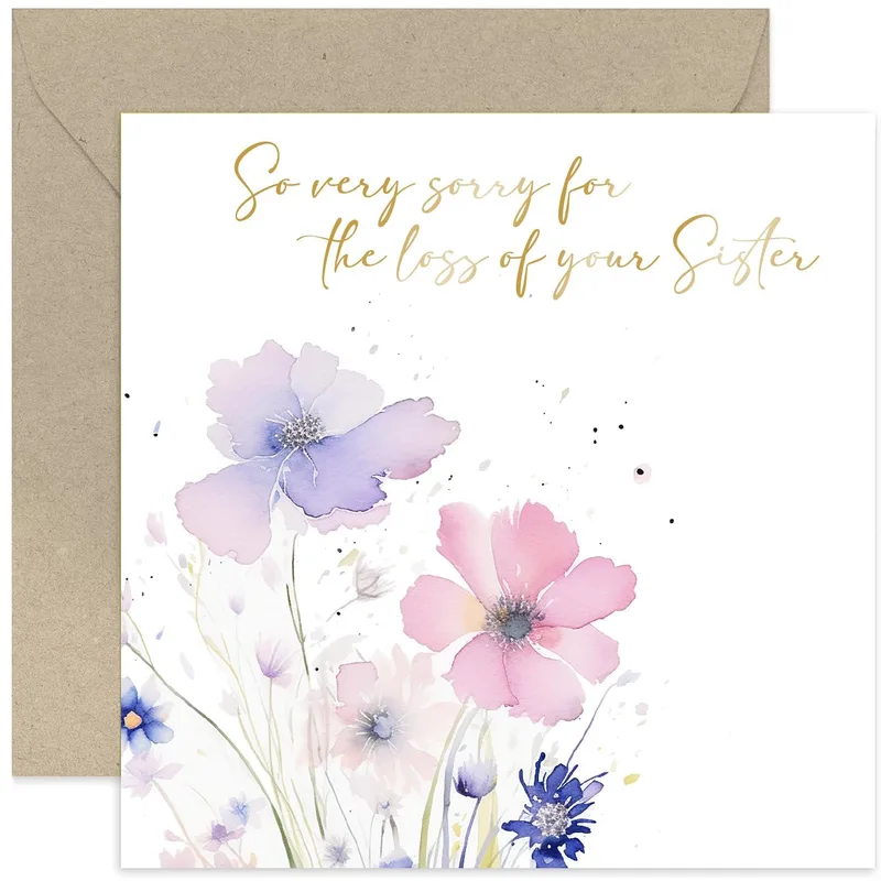 Purple Flowers Sympathy Card honors a sister with watercolor blooms