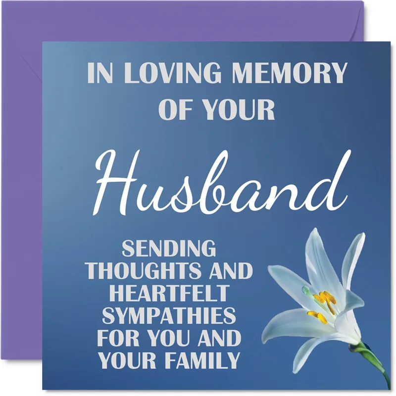 Blue Gradient White Lily Card Honoring a Lost Husband with Sympathy