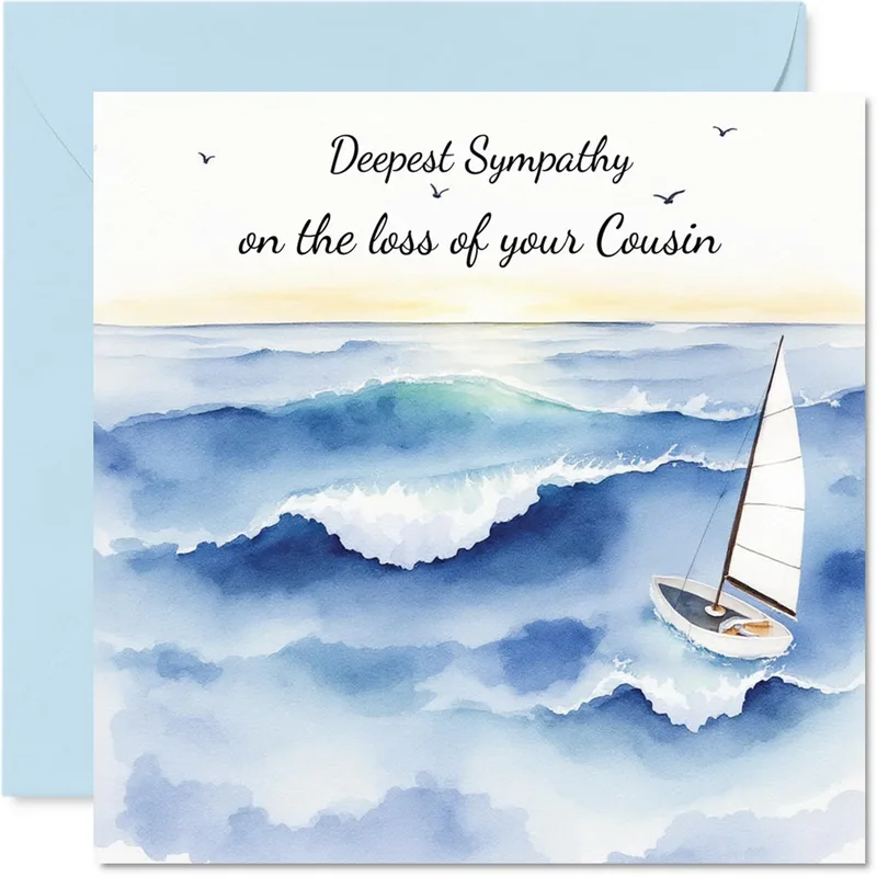 Sailboat Blue Waves Sympathy Card for a Lost Cousin