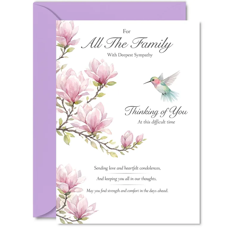 Magnolias Hummingbird Sympathy Card for All The Family