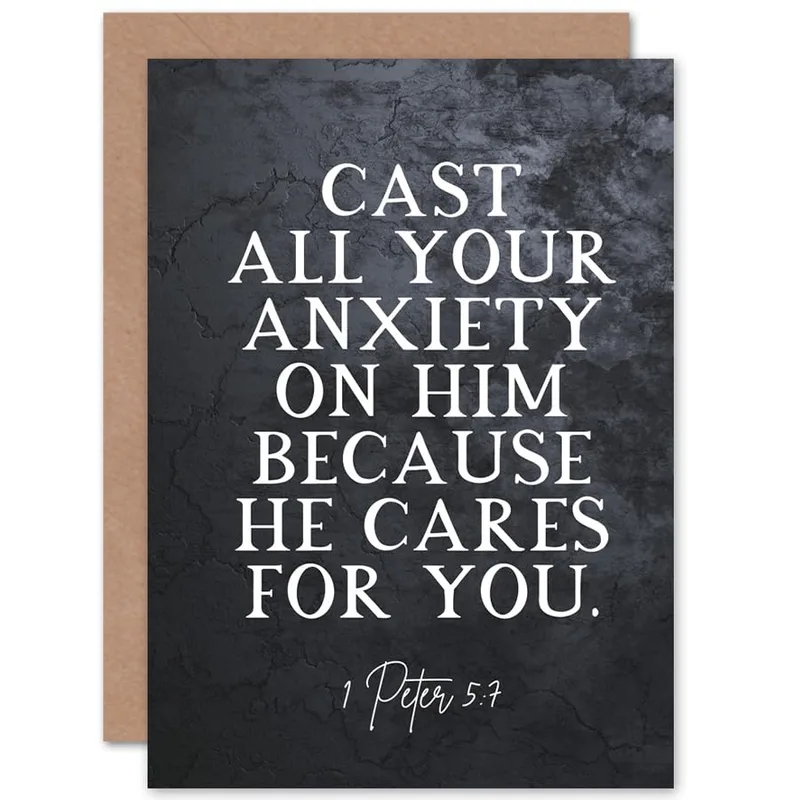 Black Typography Scripture Encouragement Card for Anxiety and Faith