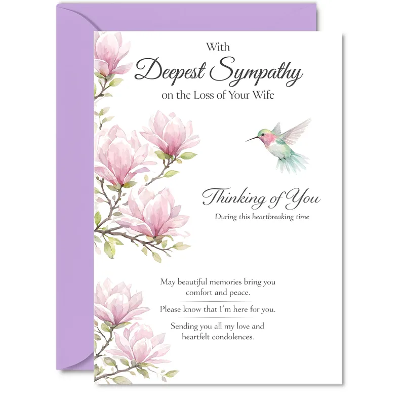 Pink Magnolias Hummingbird Card for a Lost Spouse