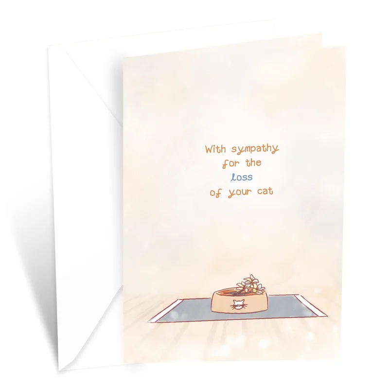 Peach Cat Bed Pet Sympathy Card for Feline Loss