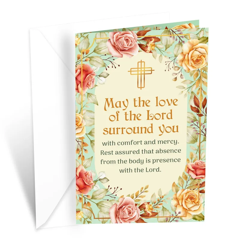 Roses Gold Cross Sympathy Card Offers Spiritual Comfort