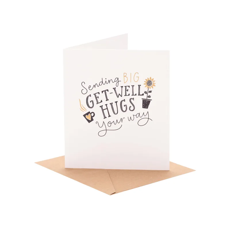Pastel Flowers Kraft Get Well Card Sending Big Get-Well Hugs Your Way