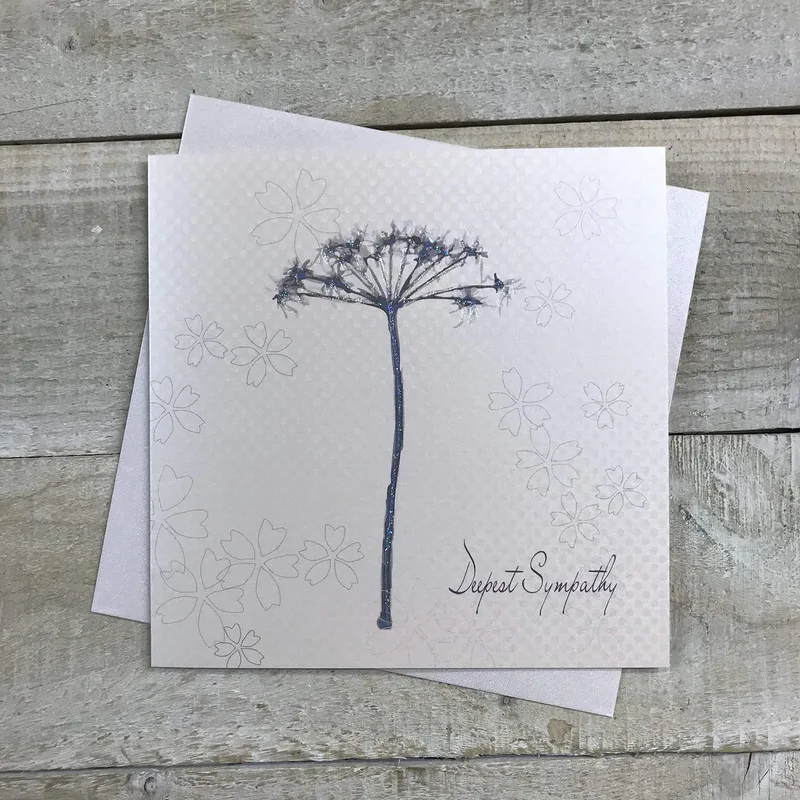 Grey Dandelion Stem Sympathy Card for Deep Grief Support