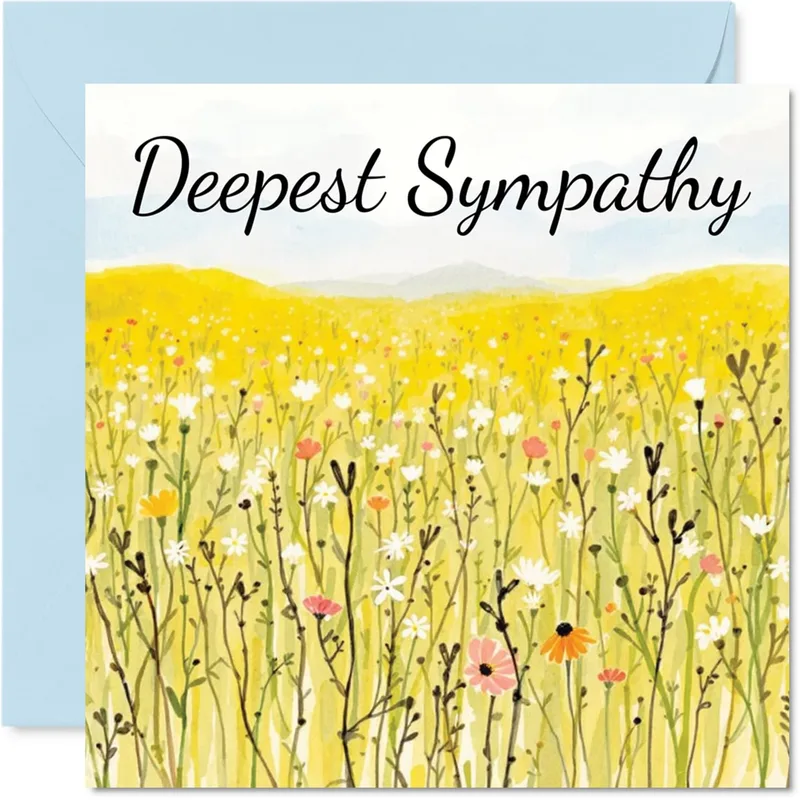 Yellow Wildflower Field Card features Deepest Sympathy text