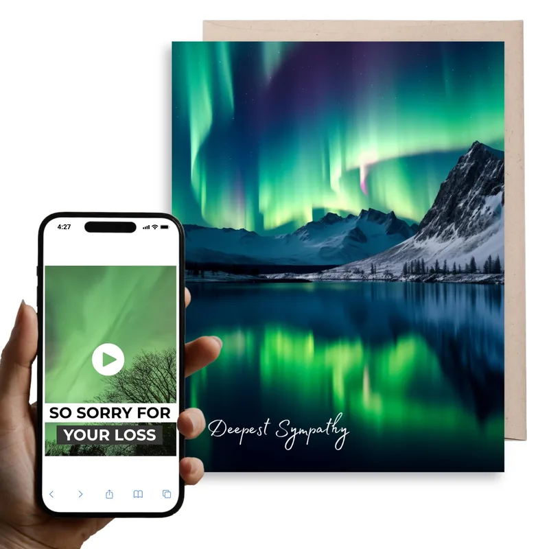 Northern Lights Mountains Sympathy Card – Greeting Card in natural