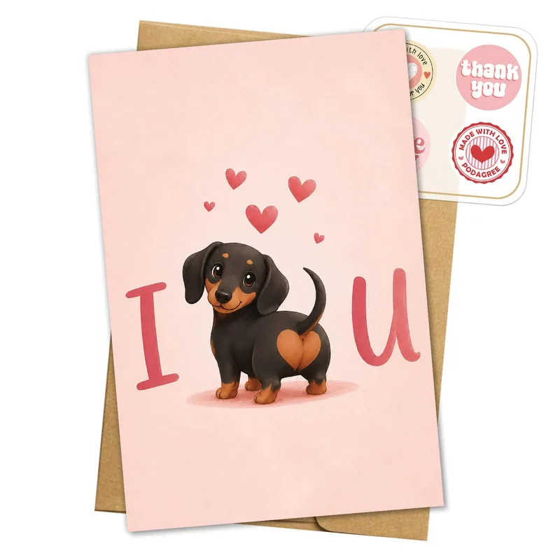 Dachshund Pink Hearts Love Card for Dog Lovers