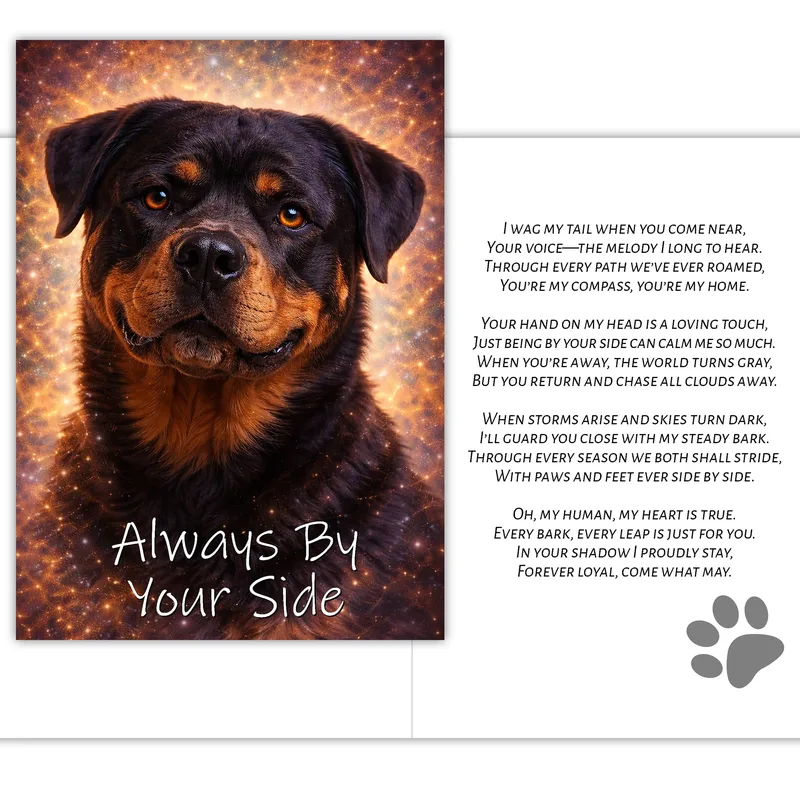Rottweiler Portrait Glowing Love Card – Greeting Card in natural