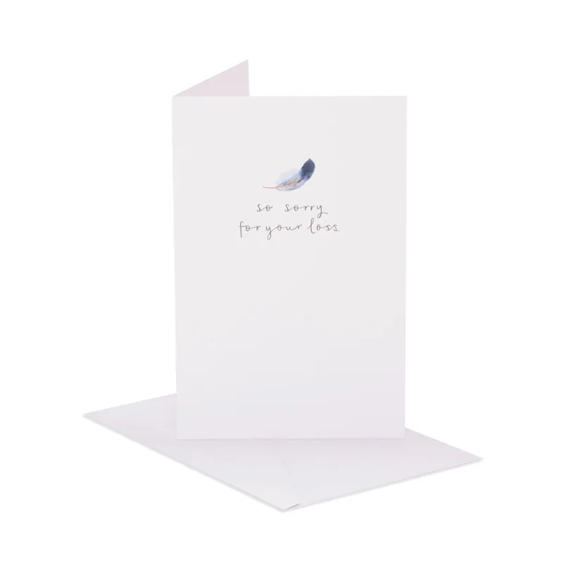Blue Feather Minimal Sympathy Card features a soft