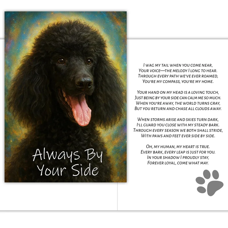 Poodle Portrait Glowing Love Card: A Poetic Tribute to a Black Poodle