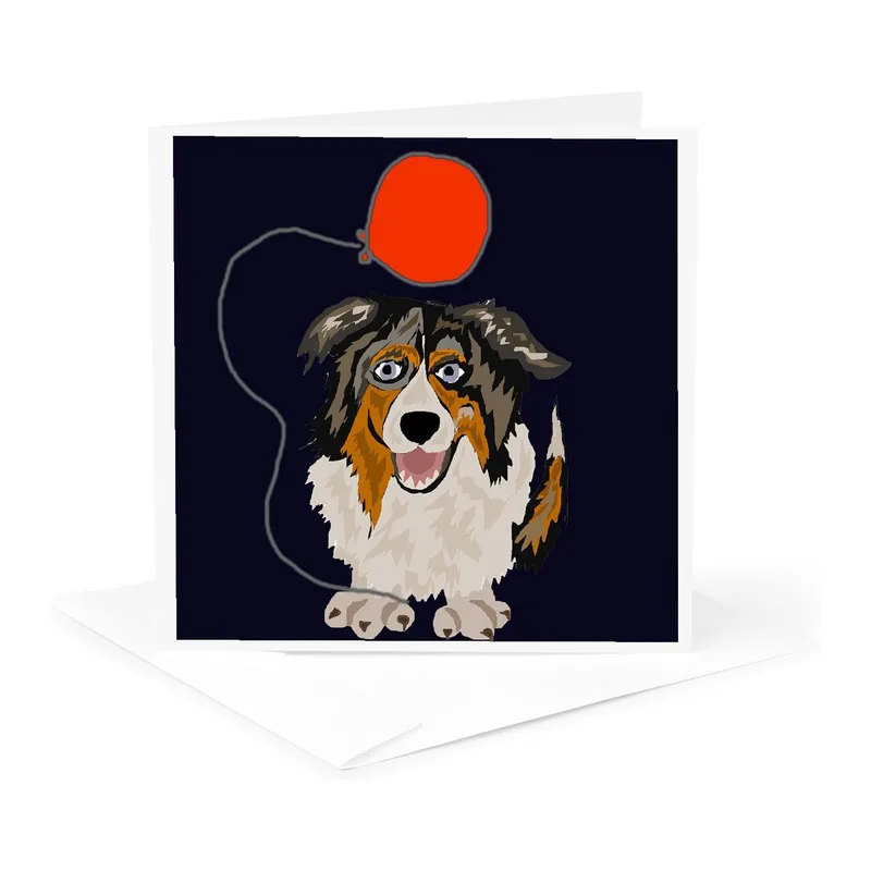 Australian Shepherd Red Balloon Card: A Sympathy Design for Pet Lovers
