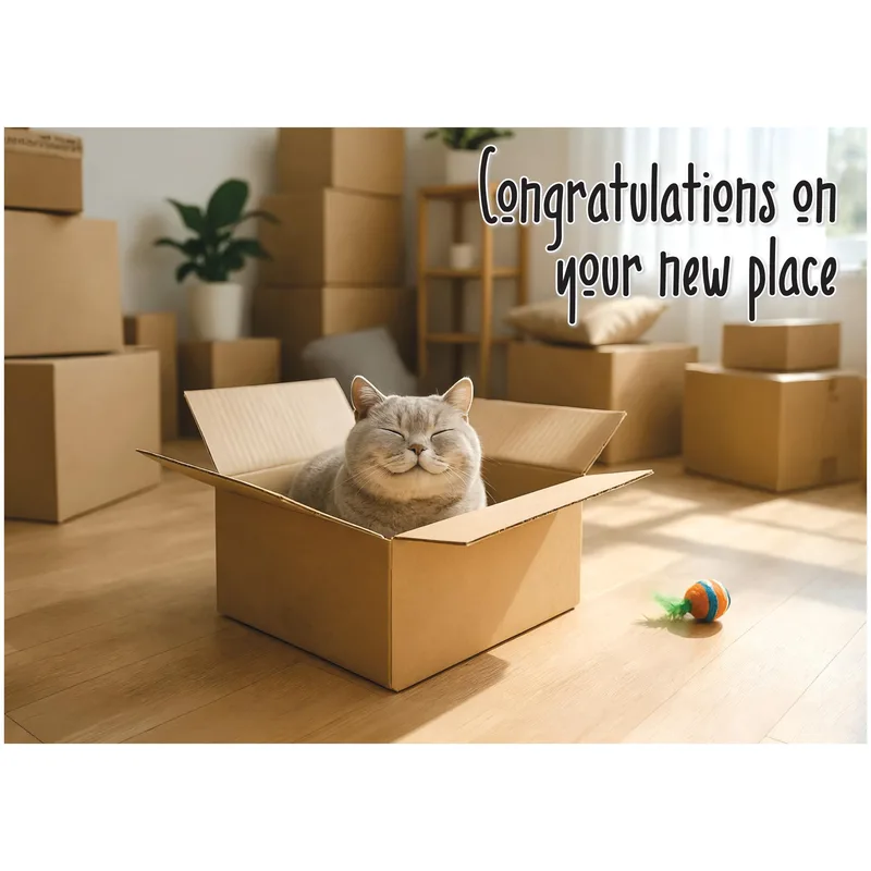 Cat Moving Box New Home Card for Feline Lovers Celebrating a Move