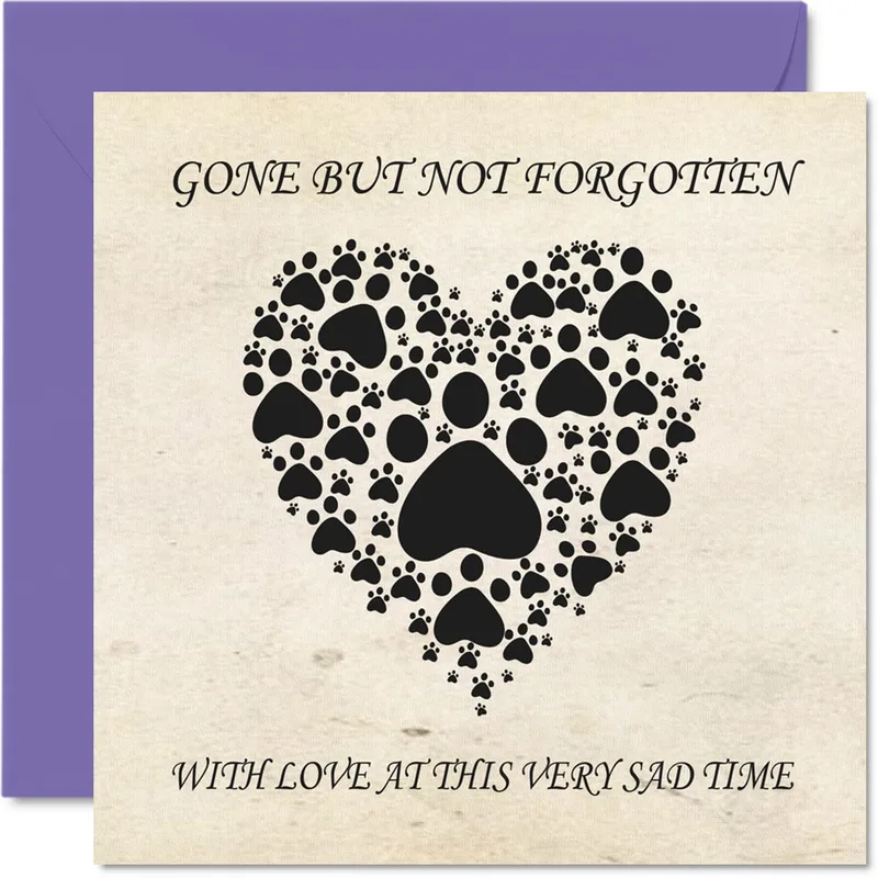 Black Paw Print Heart Card for Pet Loss Sympathy