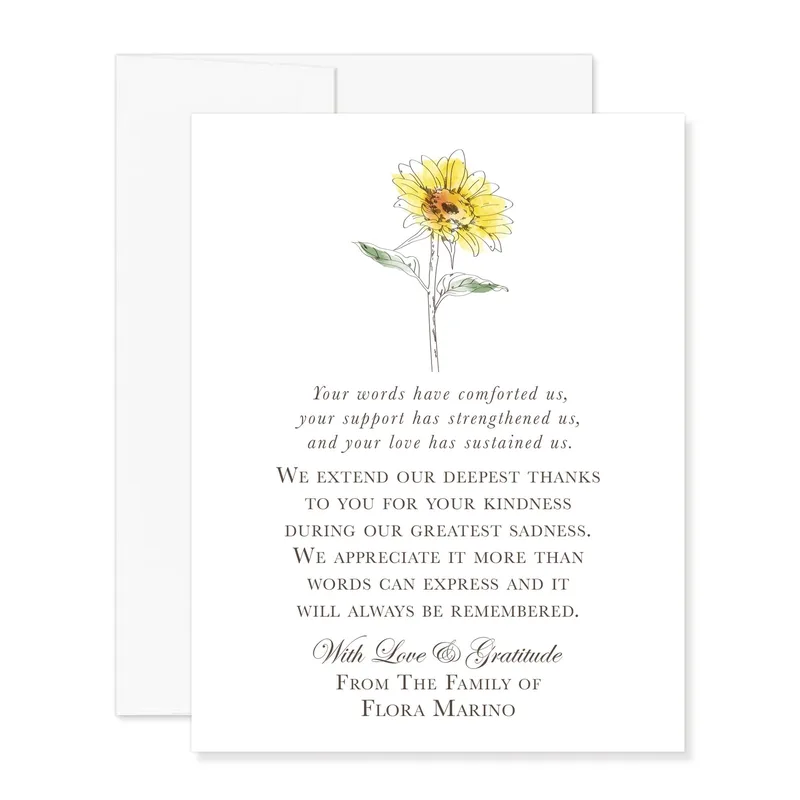 Yellow Sunflower Sketch Sympathy Card features a hand-drawn