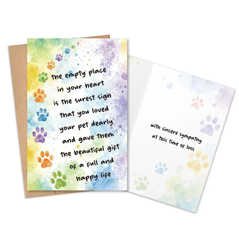 Rainbow Paw Prints Pet Sympathy Card for Grieving Pet Owners
