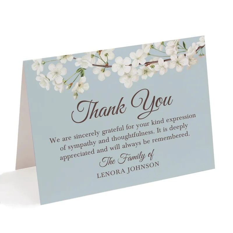 Blossom Thank You Sympathy Card features white floral