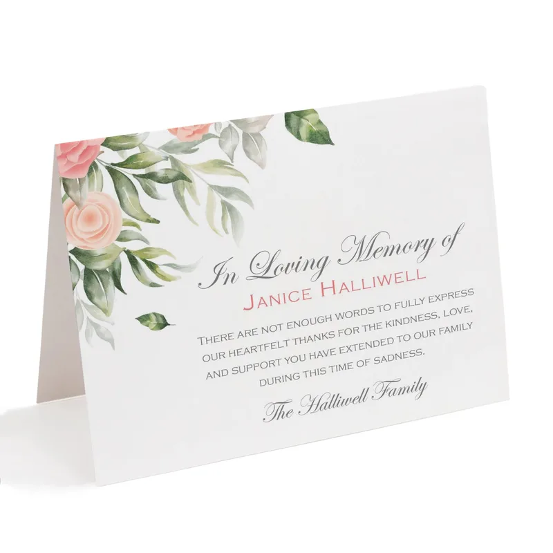 Floral Memorial Card Sympathy Card featuring soft peach roses