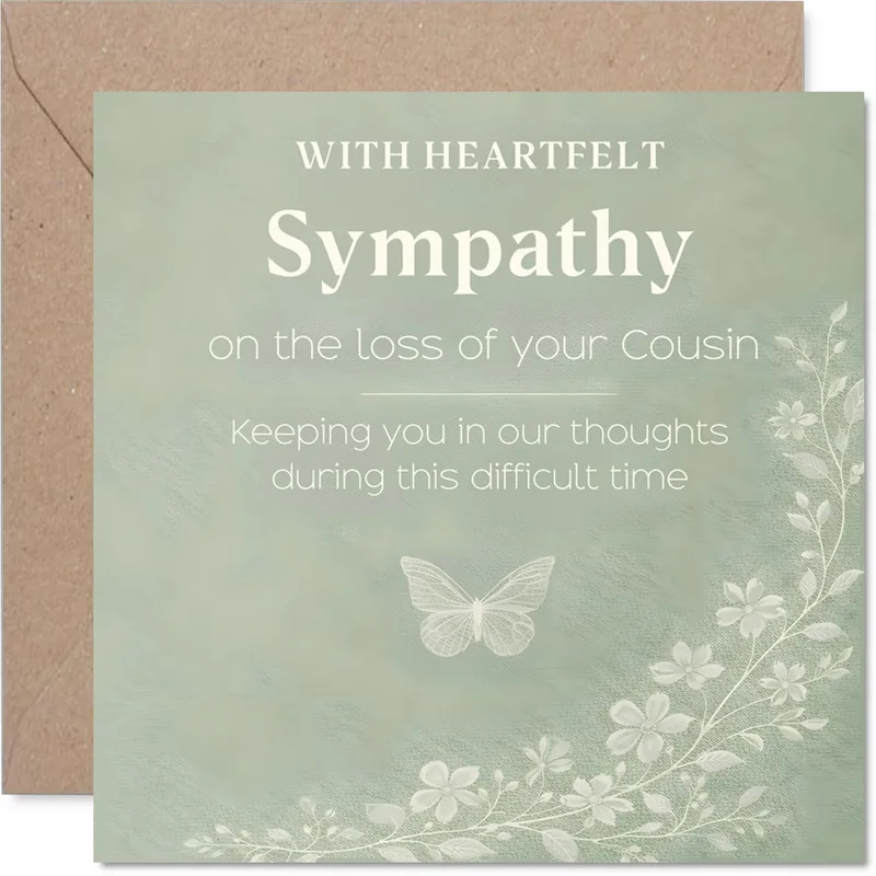 Green Butterfly Floral Sympathy Card for a Lost Cousin