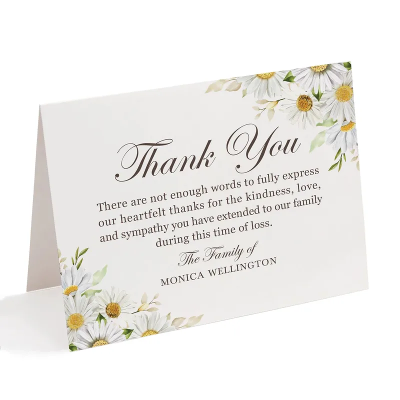 Daisy Border Script Sympathy Card Expresses Gratitude During Grief