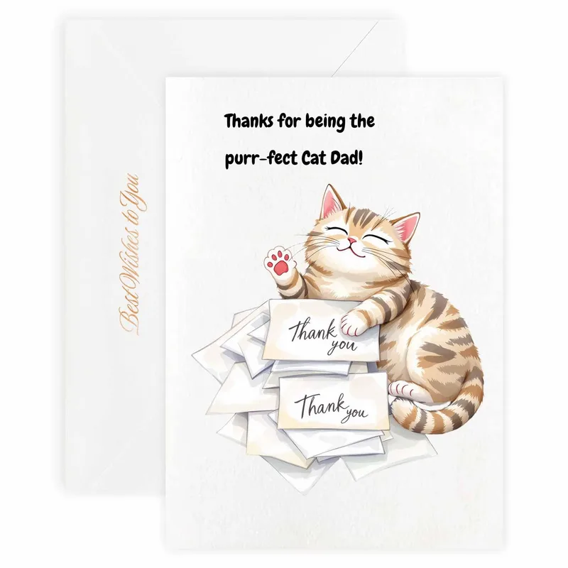 Tabby Cat with Thank Card: Purr-fect Cat Dad Greeting