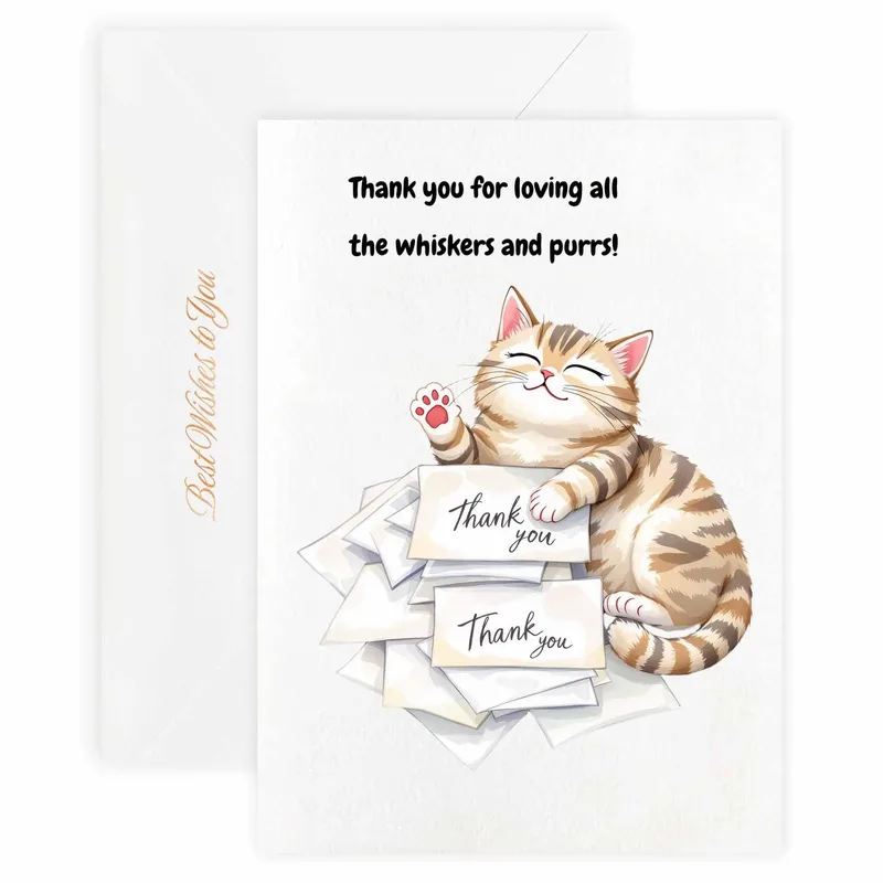 Tabby Cat with Thank Yous Card for Feline Lovers
