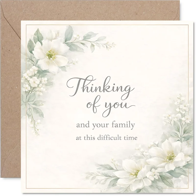 White Flowers Thinking of You Card for Sympathy Support