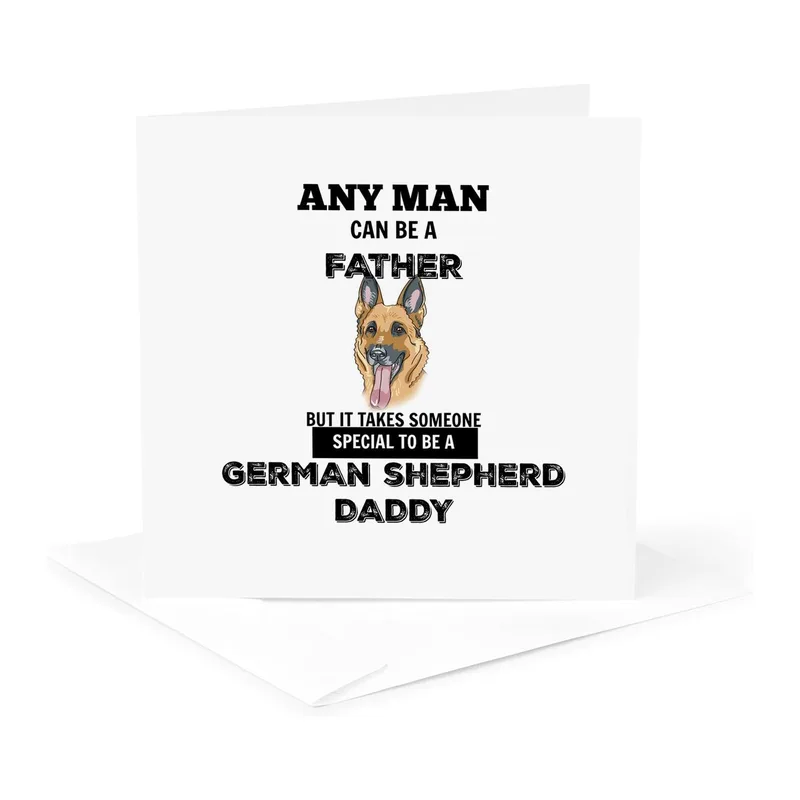 German Shepherd Face Card – Illustrated German Shepherd head with text celebrating a dog dad – Greeting Card in natural