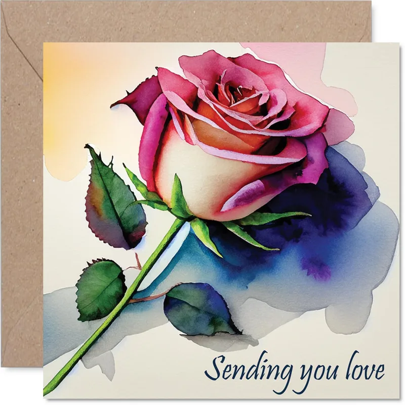 Pink Rose Watercolor Card Sending You Love Sympathy Design