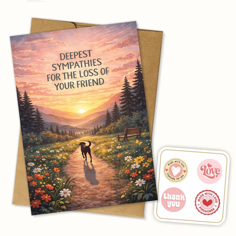 Path Dog Landscape Sympathy Card for Losing a Beloved Pet