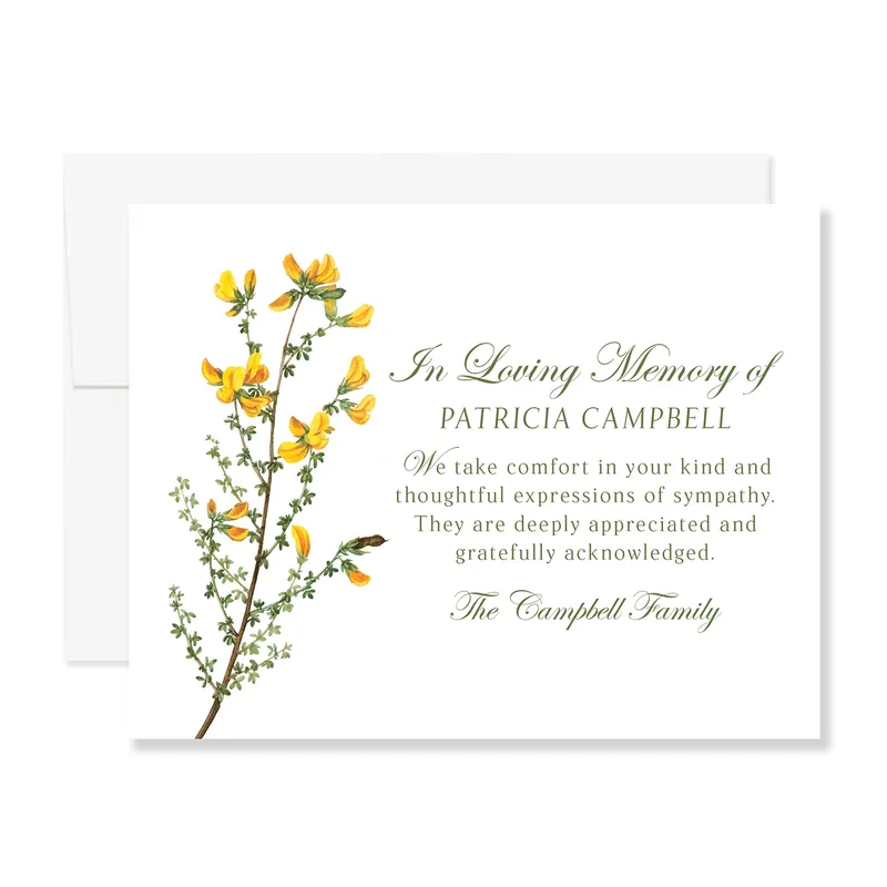 Jasmine Sprig White Sympathy Card featuring yellow floral art