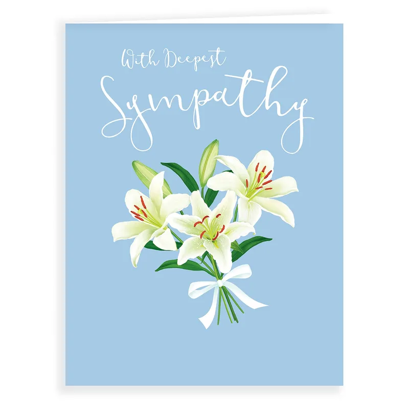 White Lilies Blue Sympathy Card for Sending Comfort
