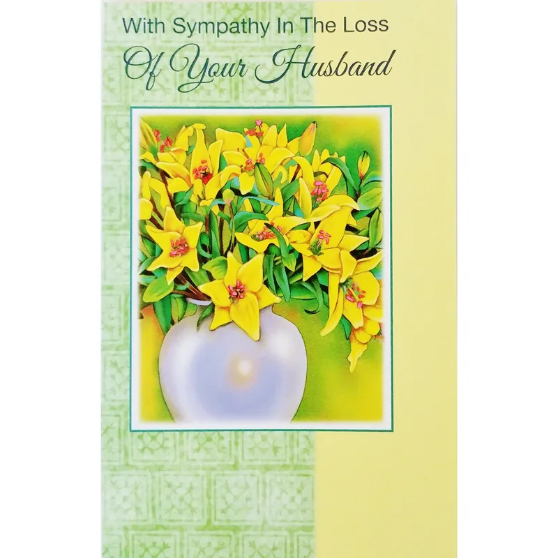 Yellow Lilies Vase Sympathy Card For A Husband's Passing