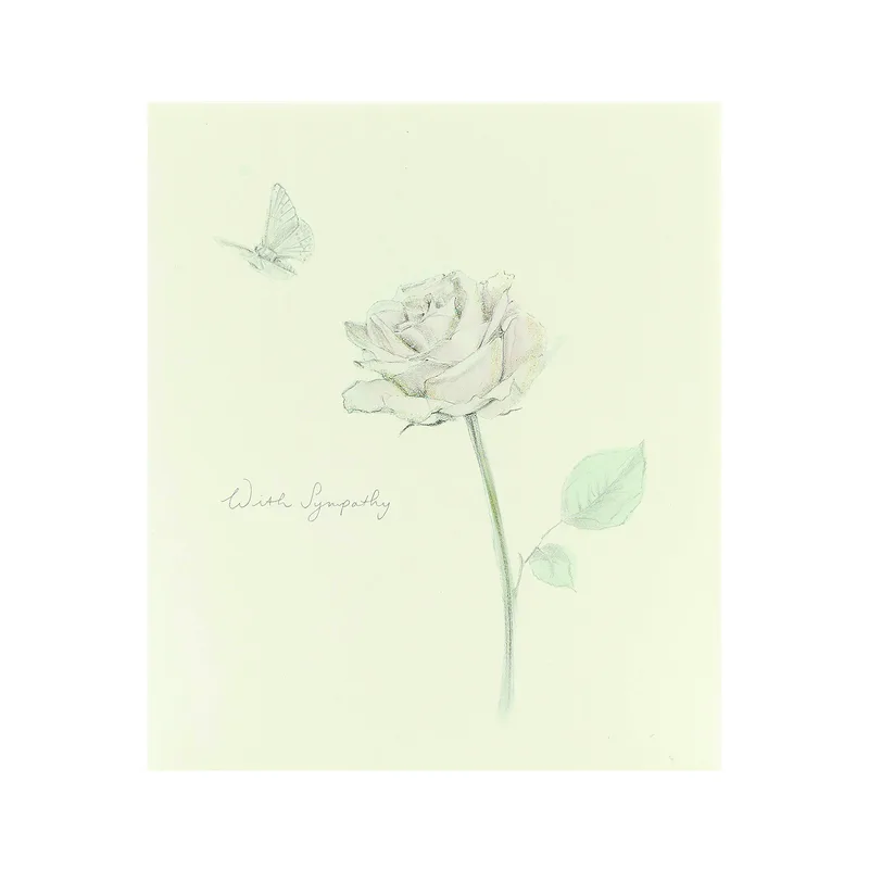 White Rose Sketch Sympathy Card - Delicate Floral Design